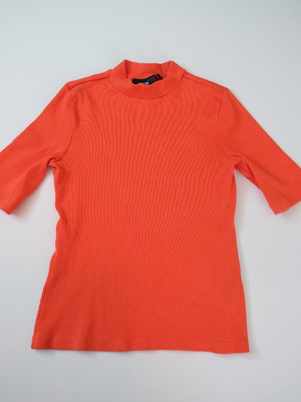 EUC ANTHROPOLOGIE Maeve Ribbed Mock Neck Top Tee XS Red Orange Elbow Sleeve